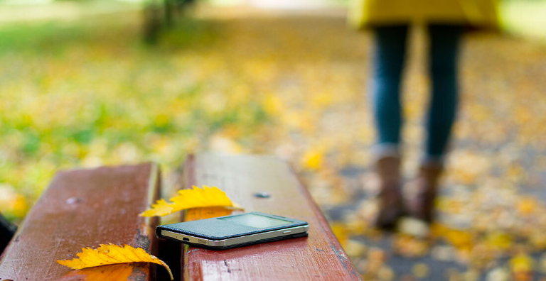 mobile phone on picnic table