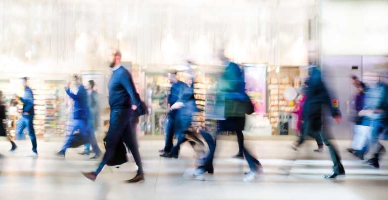 blurry people walking