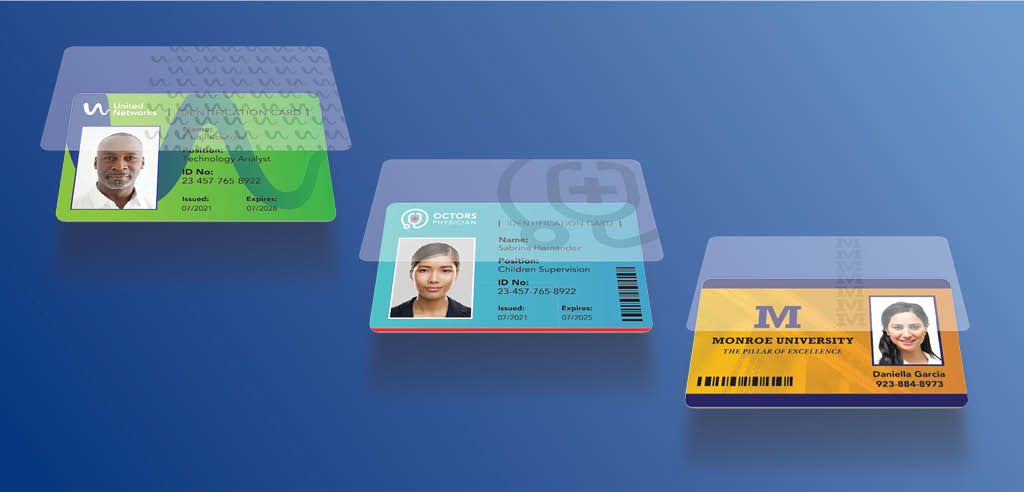 Three examples of ID cards