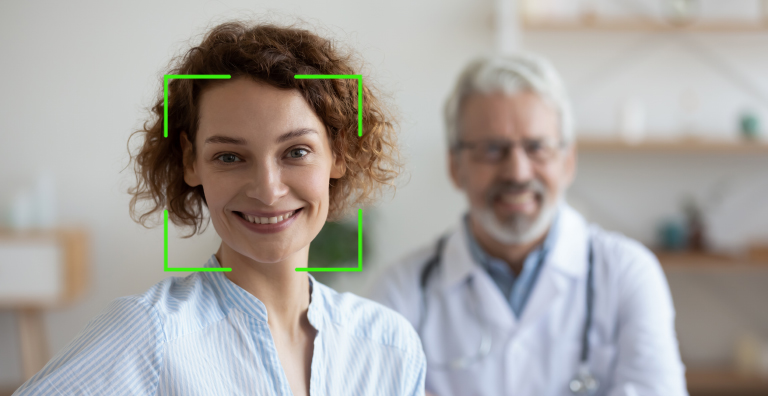 A focused in angle of a patient's face.