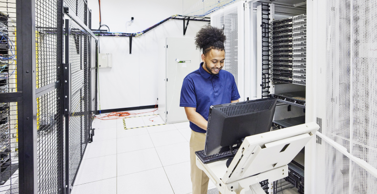 person working in server room