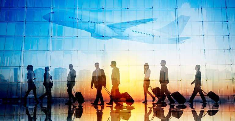 People walking through airport