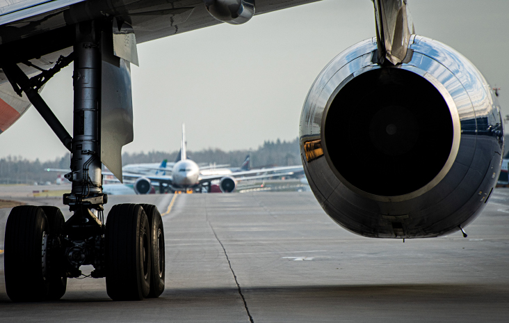 close up of plane engine