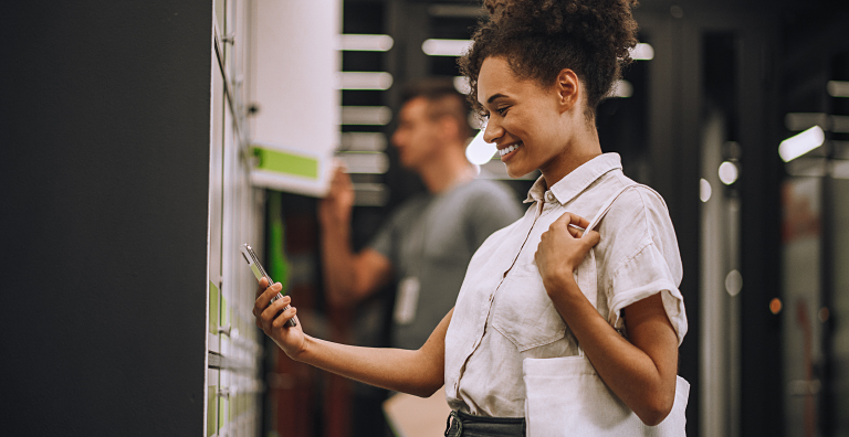 person opening smart locker with phone