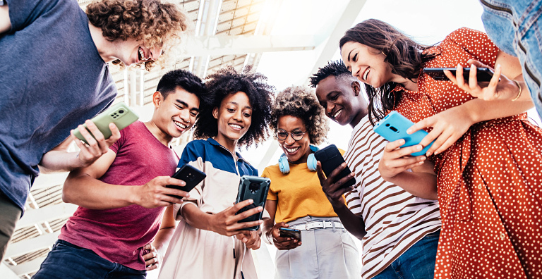 students looking at their phones